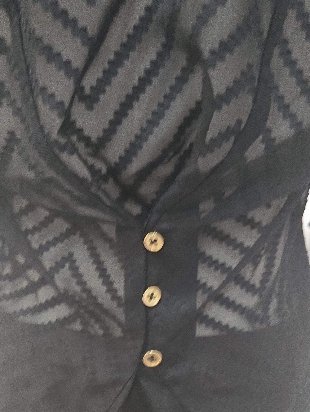 bebe Black Sheer Chevron Top with Gold Buttons - Picture 5 of 8